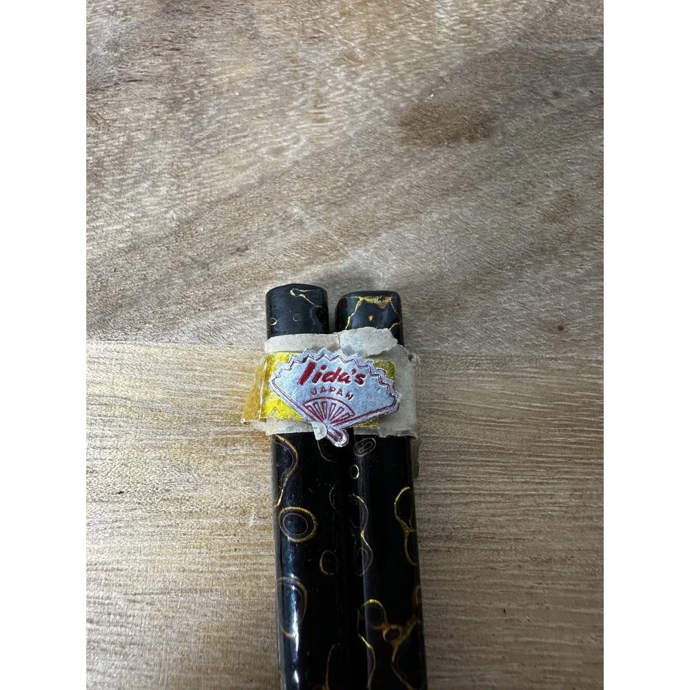 Vintage lida's‎ Japan Unique Lacquered Black Gold Japanese Chopsticks New